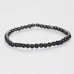 MG0010 Bracelet Tourmaline noire de qualité A, 4 mm, Mini pierre précieuse noire, bijoux de Protection énergétique pour femmes, 316S