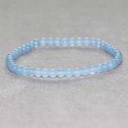 MG0041 Mini Bracelet en pierres précieuses de 4mm pour femmes, en Jade bleu naturel, fait à la main, perles Mala de Yoga, bijoux 196N