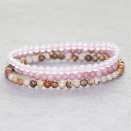 Ensemble de bracelets en Rhodonite et Quartz Rose entier, 4 mm, Mini pierre précieuse, bijoux Mala de Yoga, jaspe photo, MG0052, 2240