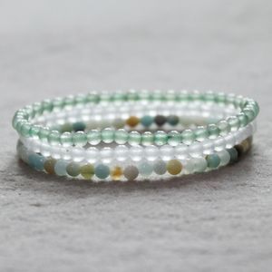 MG0055 4 mm Mini pulsera de piedras preciosas Conjunto Amazonita Pulsera de cuarzo de nieve En venta Aventurina verde Mujer Yoga Mala Joyería