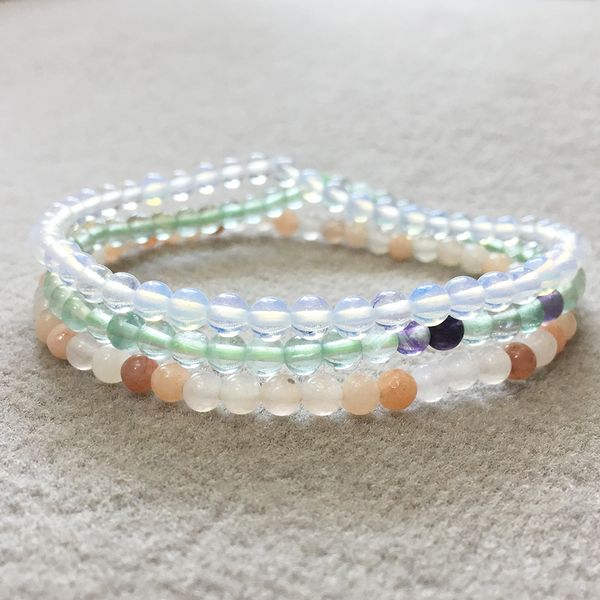 MG0088 vente en gros Fluorite opale pierre Bracelet pour femmes rose Aventurine Yoga Mala perles bijoux 4 mm Mini pierres précieuses Bracelet ensemble
