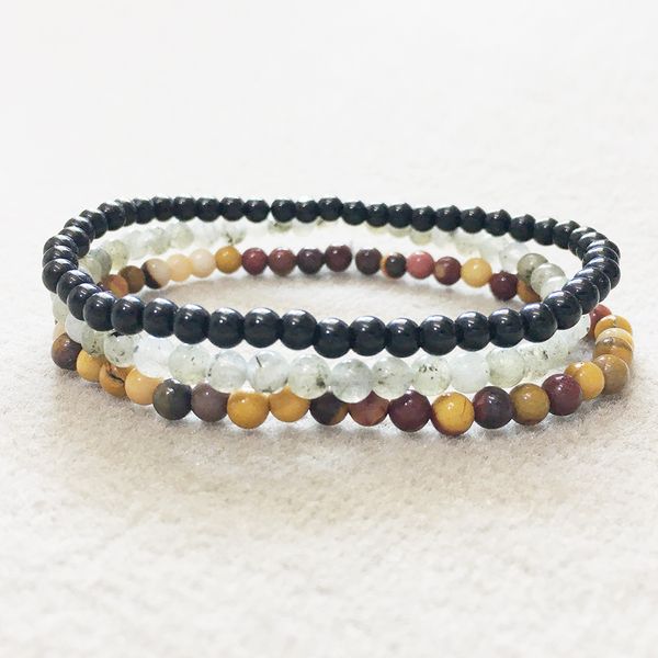 MG0092 Naturel Tourmaline Noir Braclet Nouveau Design Labradorite Mala Perles Bijoux 4 mm Mini Mini Gemstone Bracelet Ensemble