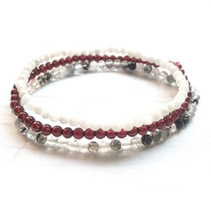 Bracelet en pierre de lune et grenat de qualité A, Quartz rutilé, perles de Yoga Mala, Mini bijoux en pierres précieuses de 4 mm, Set251r, MG0128