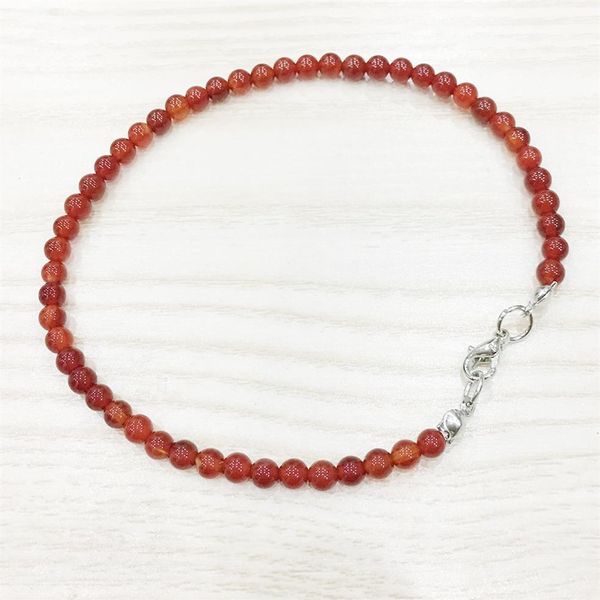 Bracelet de cheville en cornaline naturelle entière, fait à la main, en Agate rouge, perles Mala pour femmes, 4 mm, Mini bijoux en pierres précieuses, MG0146, 2562