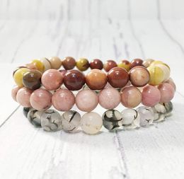 MG0308 8 mm Bracelet perlé de rhodonite Ensemble Natural Grand Dragon Veine Agates Bracelet Mookaite Jasper Stack Bracelet3671220