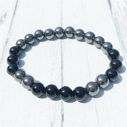 Bracelet en perles de Tourmaline noire pour hommes, 8 mm, hématite naturelle, obsidienne noire, équilibre, bijoux de Yoga, cadeau pour Him260A, MG0383