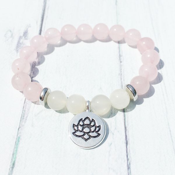 Bracelet en pierre de lune naturelle pour femmes, MG0385, en Quartz Rose, à la mode, Chakra du cœur, énergie, bijoux pour nouveau départ