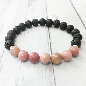 MG0490 8 mm Rhodonite Lava Stone Empilage Poignet Mala Bracelet Protection De L'énergie Bracelet pour Femmes Équilibre Émotionnel Jewelry363b