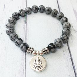 MG0514 Pulsera de obsidiana con copo de nieve de yoga hecha a mano de 8 mm para hombre, amuleto de Buda, pulsera con cuentas Mala, regalo de cristal curativo para él