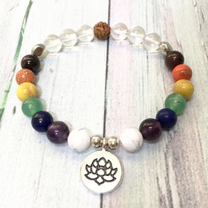 MG0577 Pierres Précieuses Naturelles 7 Chakra Bracelet Femme Haute Qualité Quartz Clair Lotus Charme Bracelet Haute Qualité Bijoux Spirituels