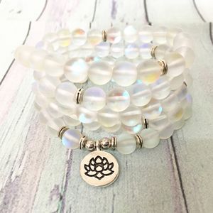 MG0622 Bracelet de perles de cristal de sirène naturel 108 Bracelet de Yoga Mala 8 mm pierre précieuse collier spirituel pour femmes Bracelet d'énergie de charme Ohm