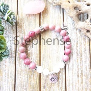 MG0633 Bracelet Lotus pour femme en Rhodonite de qualité A Bracelet de Yoga pour femme en Quartz de neige naturel Bracelet Chakra Mala au Design tendance 231F