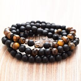 MG0646 Nuevo diseño Pulsera de ónix negro mate 8 mm Grado A Ojo de tigre 108 Pulsera Mala Nuevo diseño Pulsera de Buda Yoga Mala para mujer