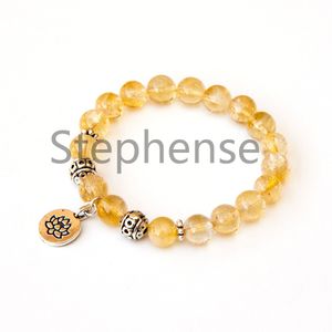 MG0653 2A grade Citrine Lotus Bracelet pierres précieuses en cristal jaune naturel Chakra Lotus Yoga Charm Bracelet Nouveau design Équilibre Mala Bracelet