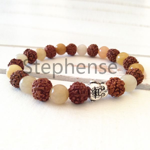 MG0662 2019 Nouveau Design Rouge Aventurine Bouddha Bracelet Naturel 8 mm Rudraksha Perles Yoga Mala Bracelet Buddish Bracelet