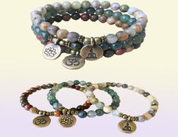 MG0672 Picasso Jasper Ohm Bracelet Natural Crzay Agate Mala kralen Bracelet Nieuw ontwerp Mos Agaat Lotus Charm Bracelet4288900