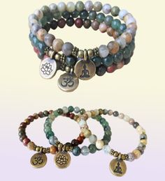 MG0672 Picasso Jasper Ohm Bracelet Natural Crzay Agate Mala Bels Bracelet Nouveau Design Moss Agate Lotus Charm Bracelet5111864