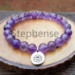 Bracelet en améthyste naturelle de qualité 2A, cristaux naturels, guérison, Chakra du cœur, tendance, Yoga Mala, pour femmes, MG0691, 249j