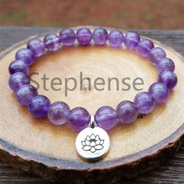 Bracelet en améthyste naturelle de qualité 2A, cristaux naturels, guérison, Chakra du cœur, tendance, Yoga Mala, pour femmes, MG0691, 236r