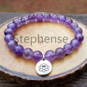 MG0691 Naturel 2A Grade Améthyste Bracelet Cristaux Naturels Guérison Coeur Chakra Bracelet À La Mode Femmes Yoga Mala Bracelet249e