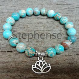 MG0707 Bracelet de pierre de pierre de régalite bleu naturel Lotus Flower Charm Yoga Bracelet Fashion Nouveau Bracelet d'énergie pour femmes Shipp3025