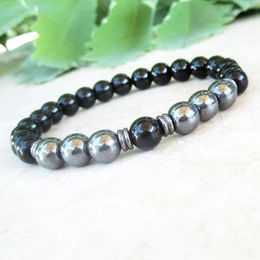 MG0720 Mujeres Hombres Negro Onyx Hematita Mala Pulsera Curación Fuerza espiritual Calmante Estrés Pulsera Yoga Oración Tibetana