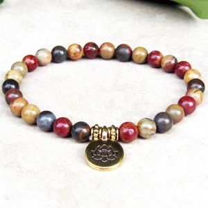 MG0729 6mm Picasso Jasper charme fleur de Lotus Bracelet nouveau Design femme Yoga Mala Bracelet Protection énergétique Bracelet2837