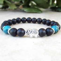 MG0732 Vrouw Matte Zwarte Onyx Armband Chrysocolla Geluk Armband Sterkte Pols Mala Armband Healing Yoga Jewelry2640