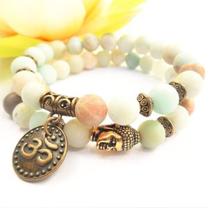 MG0791 mat Amazonite bouddha Bracelet ensemble à la main en pierre naturelle Bracelet d'énergie correspondant Yoga poignet Mala cadeau Jewelry2689