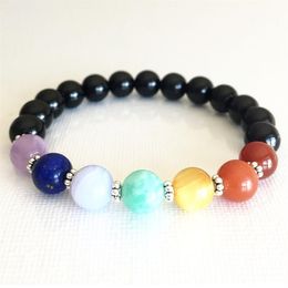 MG0814 Nieuw Ontwerp 7 Chakra Yoga Armband Sierlijke Edelsteen Zwarte Toermalijn Armband Healing Chakra Mala Pols Jewelry267k