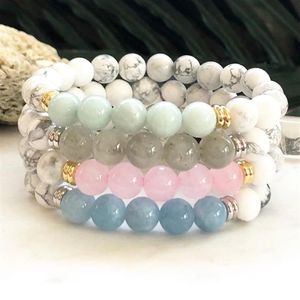 Bracelet en perles de calcédoine pour femmes, nouveau Design, Labradorite, Howlite, énergie énergétique, Yoga Mala, 321p, MG0882