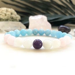 MG0901 Blue Chalcedony Armband Moonstone Paars Crystal Amethyst Armband Dames`s Rose Quart Z Crown Chakra Armband