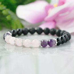 MG0951 Quartz Rose Améthyste Bracelet Filles Coeur Chakra Amour Bracelet Chanceux Tourmaline Noire Naturelle Yoga Mala Bracelet226h