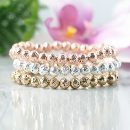 MG0954 Nieuwe Design Metallic Lava Bead Armband Rose Golden Lava Rock Bracelet Dames Dainty Beaded Energy Sieraden