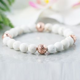 MG0957 8 mm witte lava etherische olie diffuser energie armband angstig reliëf lava stenen armband yoga pols mala sieraden