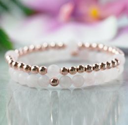 MG0962 6 mm gepolijste rozenkwarts roségoudkleurige kralenarmband set roze edelsteen armband sierlijke helende kristallen armband4682255