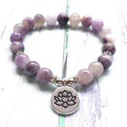 MG0984 8 mm Lila-armband voor vrouwen Natural Gemstone Lotus Yoga Mala Armband Trendy Meditatie Energiebescherming Armband