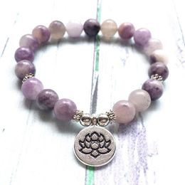 MG0984 8 mm lila armband voor vrouwen natuurlijke edelsteen lotus yoga mala mala armband trendy meditatie energiebescherming armband280s