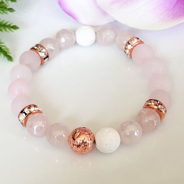 MG1064 10 mm Quartz Rose Pierres Précieuses Bracelet Cristaux De Guérison Rose Lave Mala Bracelet À La Mode Yoga Mala Coeur Chakra Bracelet