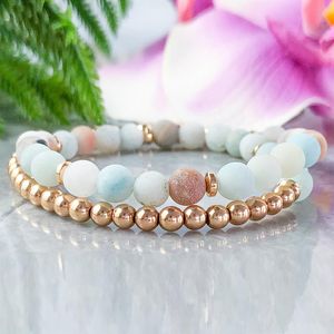 MG1065 Pulsera envolvente de hematita de oro rosa y amazonita Pulsera de piedras preciosas bohemias delicadas Pulseras apilables para aliviar la ansiedad natural 332W