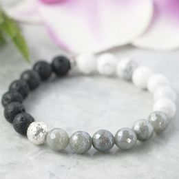 MG1075 Labradorite Howlite Bracelet soulagement de l'anxiété Bracelet cristaux de guérison bijoux de lave Yinyang Protection de l'énergie négative 2554