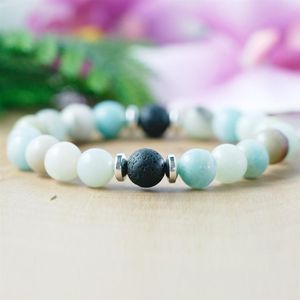 MG1083 Hoge kwaliteit Amazoniet etherische olie armband Lava kraal diffuser armband Boho Mala angst armband genezing edelsteen Ener190h