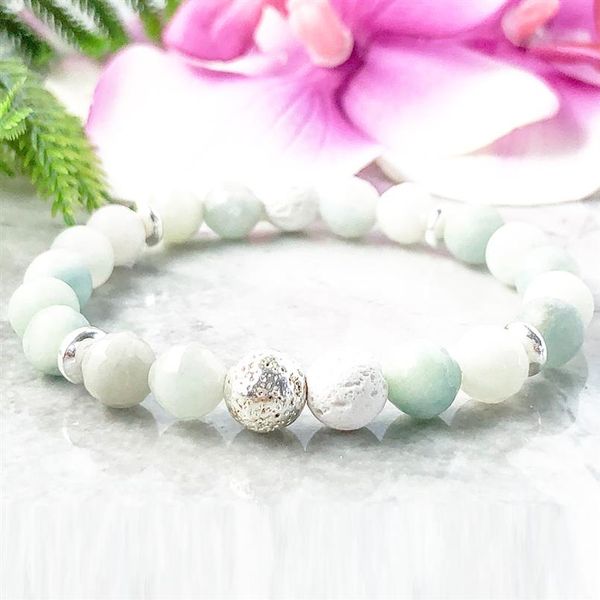 MG1089 Face Amazonite Bracelet De Lave Cristaux De Guérison À La Mode Soulagement Du Stress Bracelet De Pierres Précieuses De Haute Qualité Yoga Mala Équilibre Du Poignet 290w