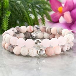 MG1090 Bracelet de pierres précieuses en quartz rose mat Bracelet diffuseur de jaspe zèbre rose Bracelet de perles d'hématite de lave blanche Huile essentielle Yog290U