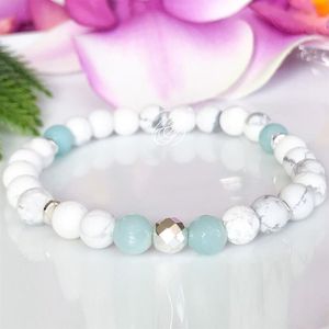 Bracelet anti-Stress en Howlite naturelle MG1104, Bracelet Mala de Yoga en Amazonite apaisante, cristaux de guérison, équilibre spirituel, bijoux 181x