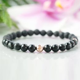 MG1105 6 mm Faced Brazalina negra Turmalina Pulsera EMF Pulsera Natural de lava natural Difusor de aceite esencial Pulsero Cristal Heal220b