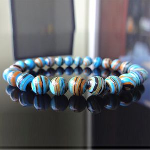 MG1192 Bracelet de perles de pierres précieuses de malachite bleue à bandes naturelles de 6 mm pour hommes Bracelet d'énergie en pierre naturelle de qualité A