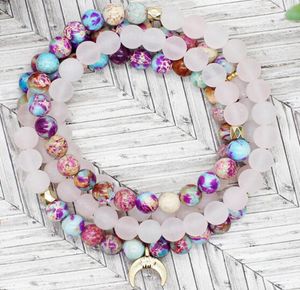 MG1342 Natural 6 mm Matte Rose Quartz Wrap 108 Mala Bracelet Fashion Womens Jasper Moon Charm Healing Espiritual Joyería7147903