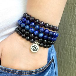 MG1355 New Design Lapis Lazuli Mala Bracelet Lotus Yoga 4 Wrap Bracelet Natural Crystals Meditation Spiritual Yoga Jewelry