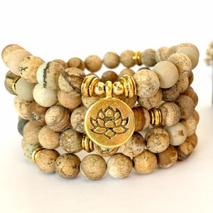 MG1357 8 mm Image Mat Jasper Yoga Mala Wrap Bracelet Méditation Prière Perles Collier Heraling Balance Spiritual Bracelet
